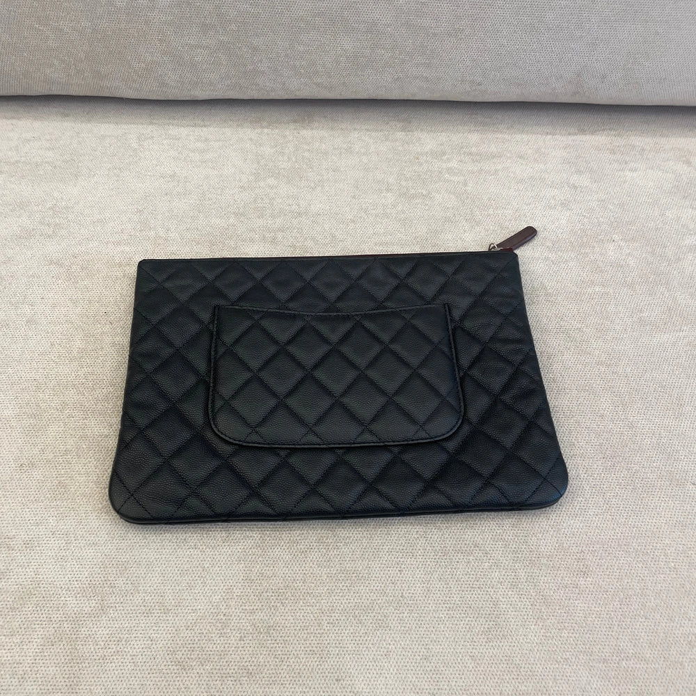Chanel Black Quilted Caviar Leather Clutch