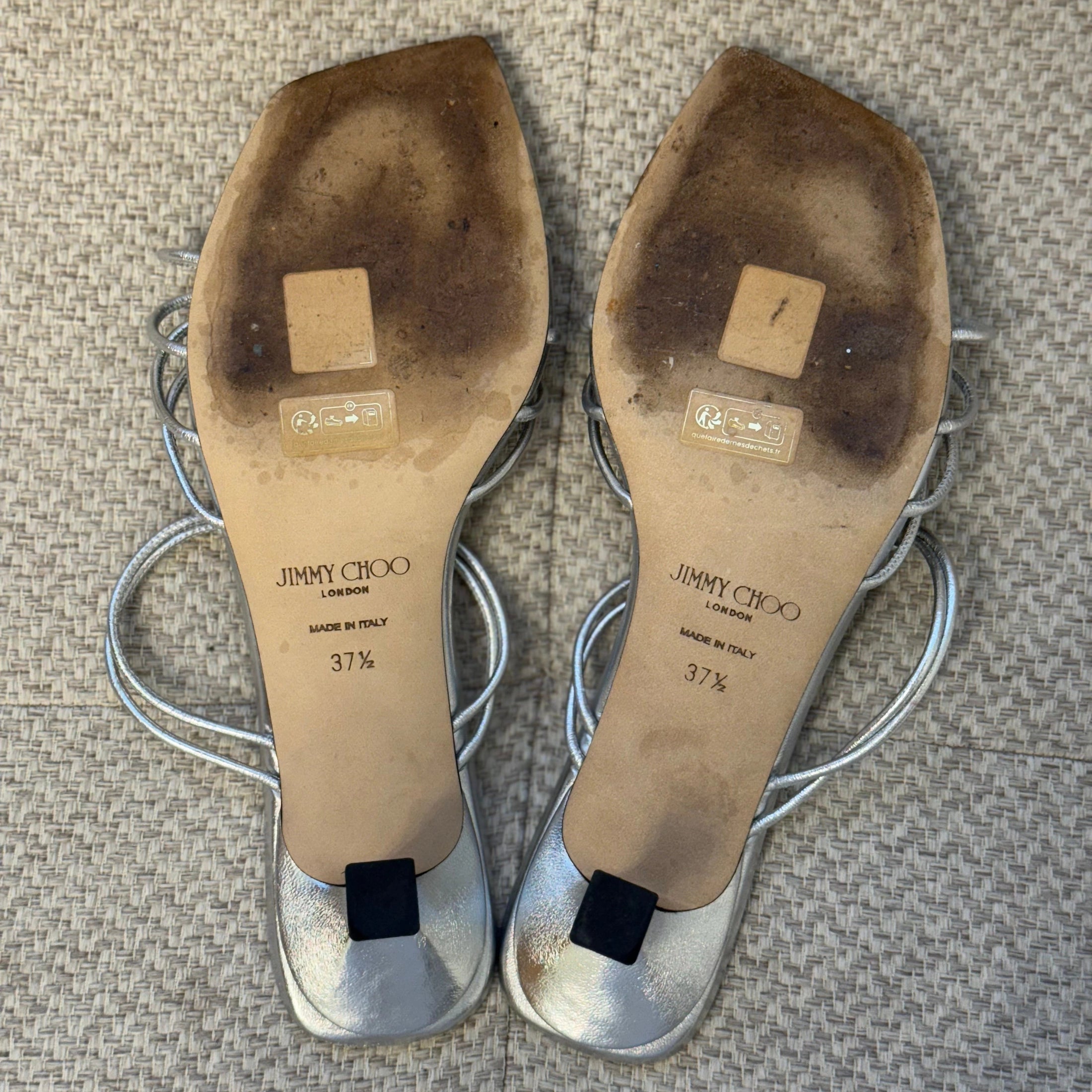 Jimmy Choo Silver Jemma Mules - Size 37.5