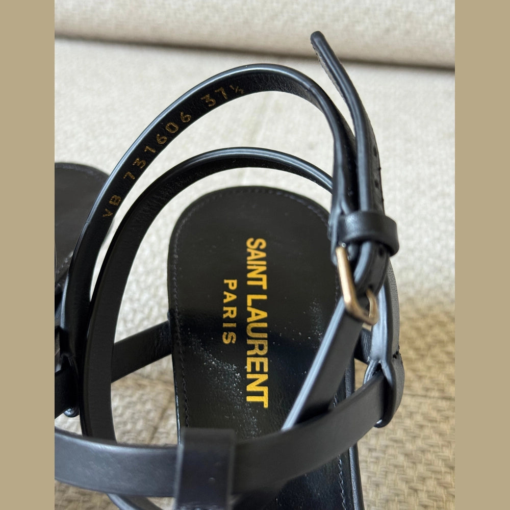 Saint Laurent Black Cassandra Sandals - Size 37.5