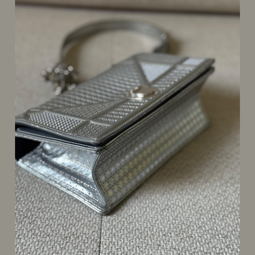 Christian Dior Microcannage Silver Diorama Shoulder Bag