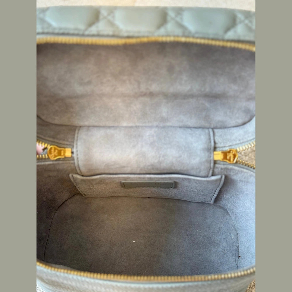 Christian Dior Small Vanity Case in Gray Cannage Calfskin Leather