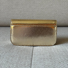 Balenciaga Gold Snake Embossed Leather Gossip Wallet on Chain