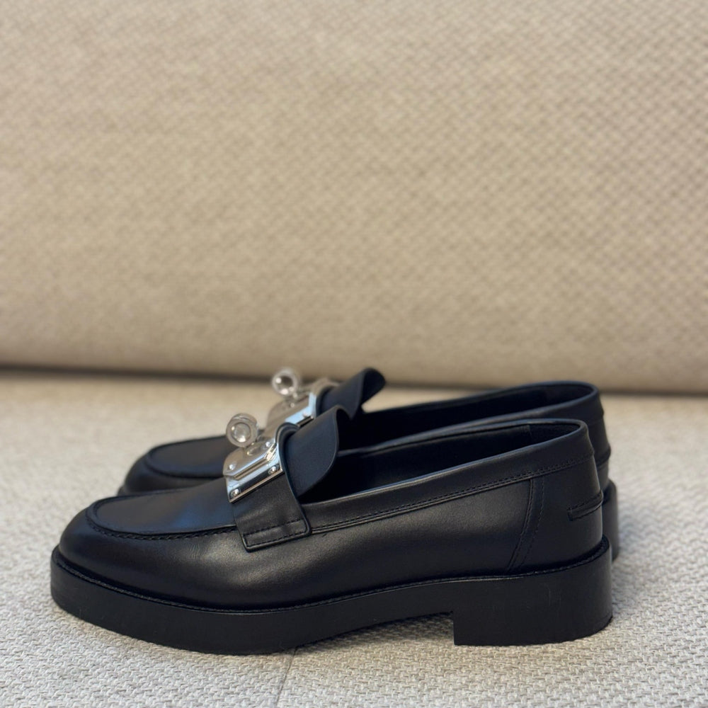 Hermès Black Leather Hot Loafers with Kelly Turn Lock