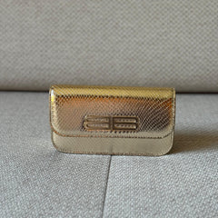 Balenciaga Gold Snake Embossed Leather Gossip Wallet on Chain