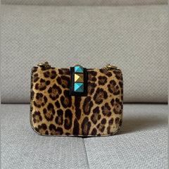 Valentino Leopard Calf Hair Rockstud Glam Lock Shoulder Bag