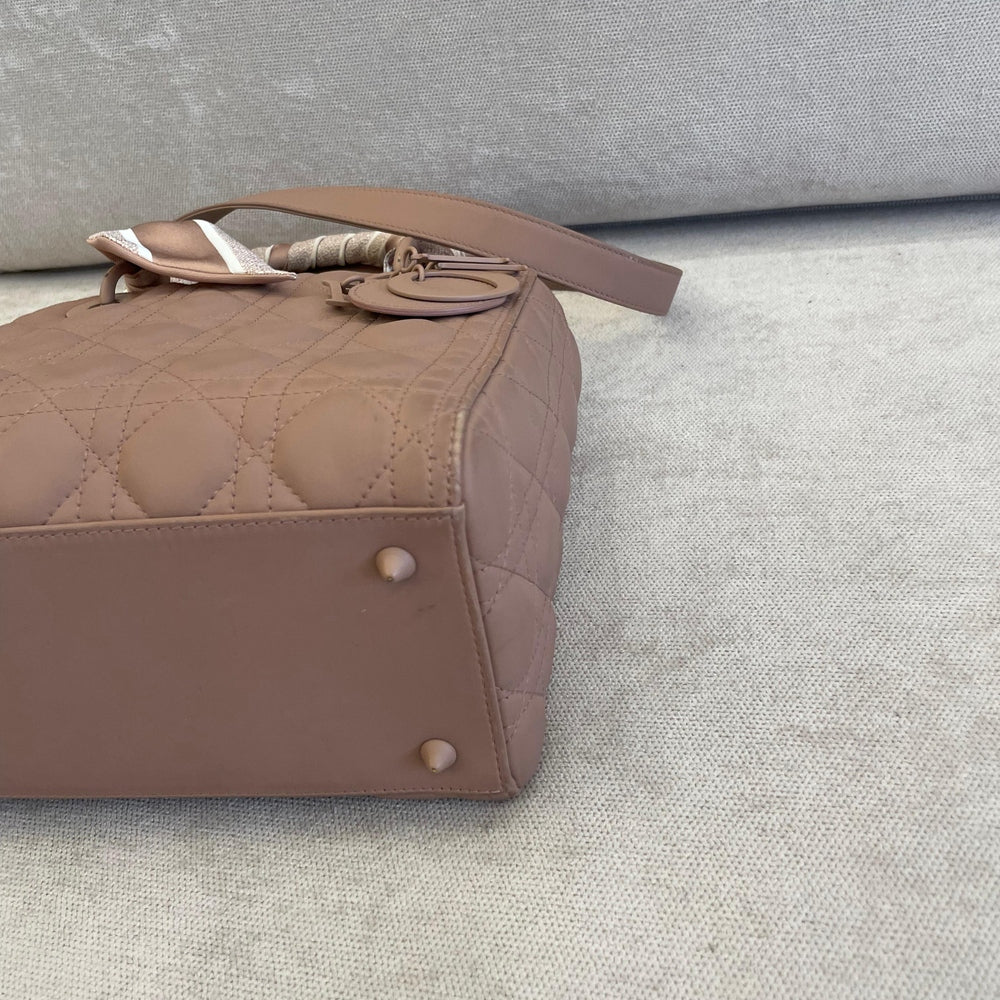 Christian Dior Medium Nude Lady Dior with Strap & Twilly