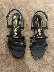 Saint Laurent Black Cassandre Flat Sandals – Size 38