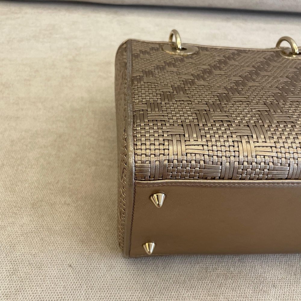 Christian Dior Metallic Gold Medium Lady Dior Bag with Strap