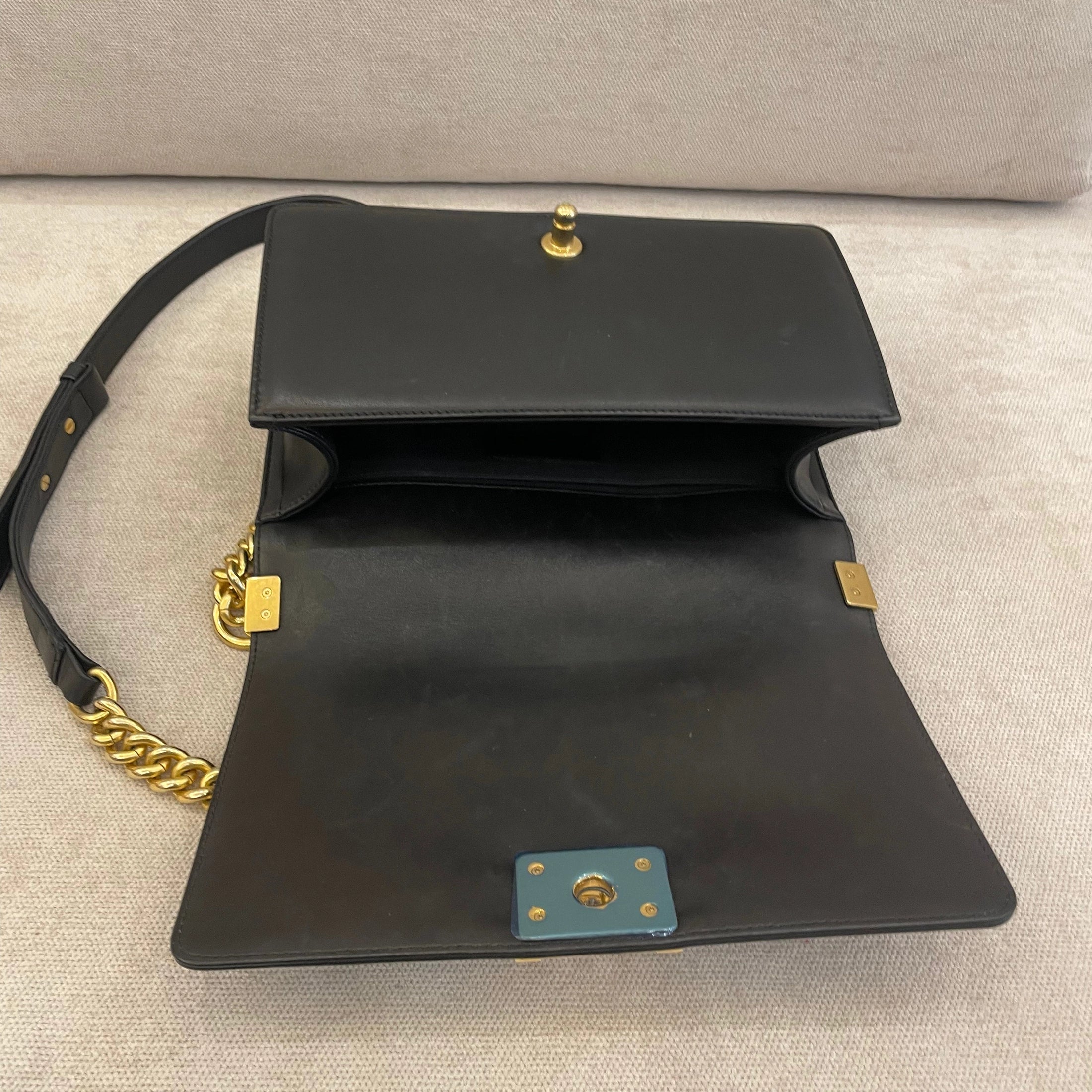Chanel Black Calfskin Old Medium Boy with Gold Hardware