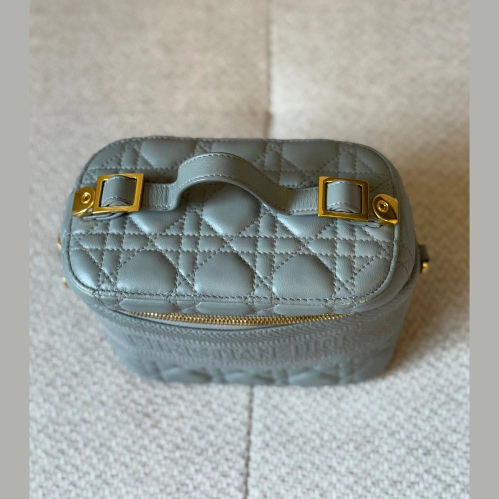 Christian Dior Small Vanity Case in Gray Cannage Calfskin Leather