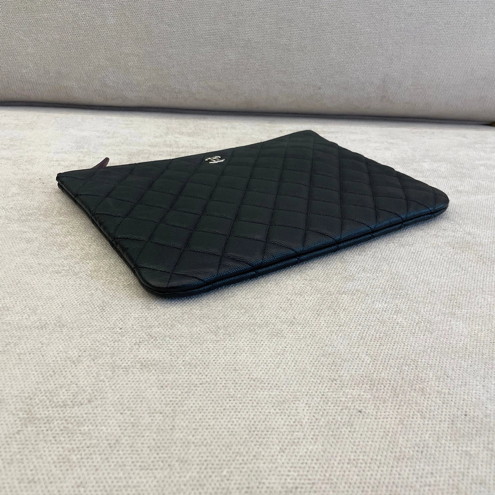 Chanel Black Quilted Caviar Leather Clutch