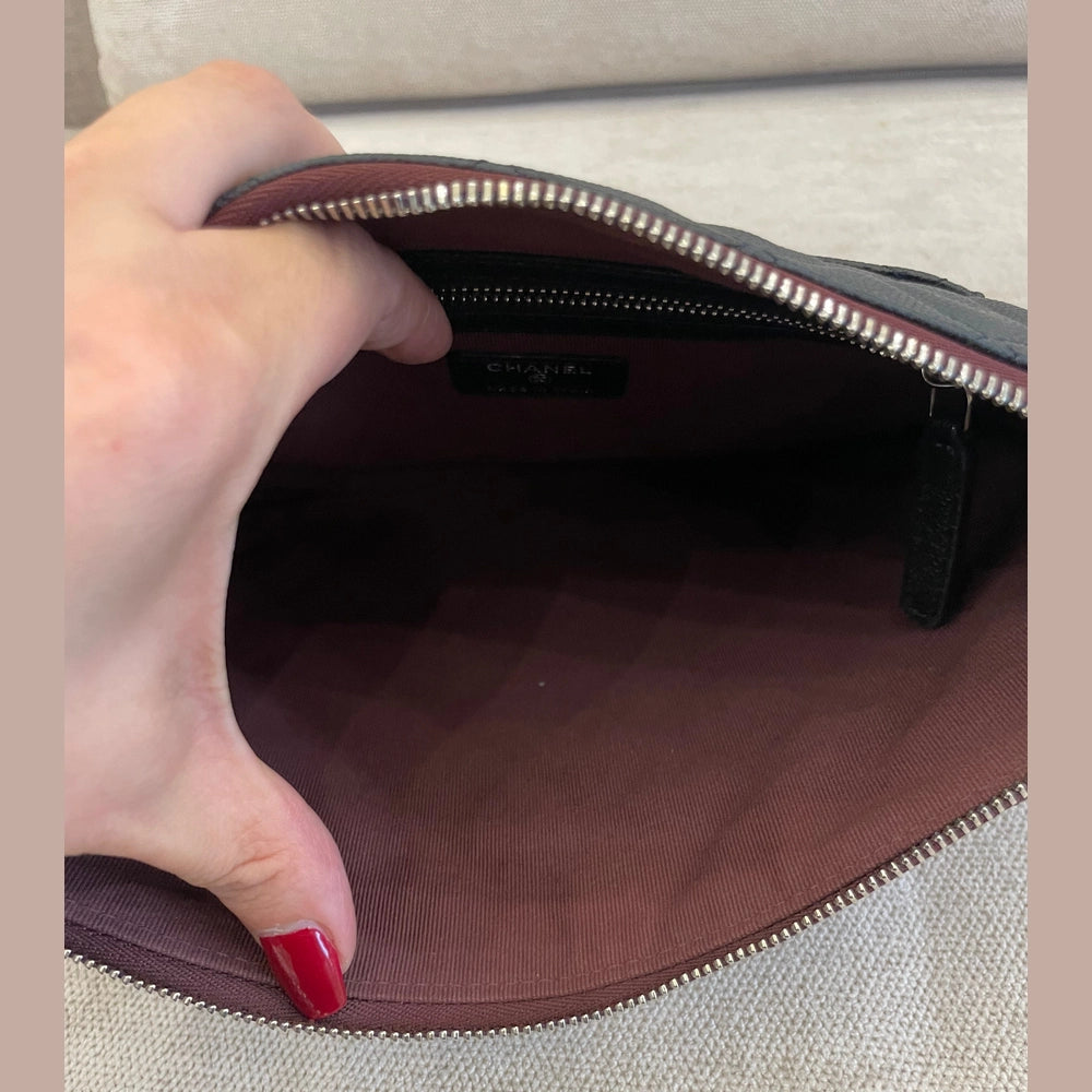 Chanel Black Quilted Caviar Leather Clutch