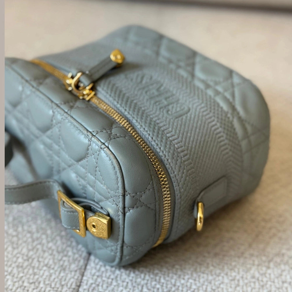 Christian Dior Small Vanity Case in Gray Cannage Calfskin Leather