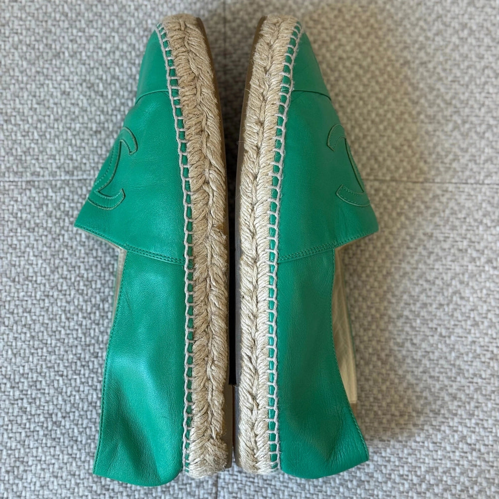 Chanel Green Leather Espadrilles - Size 41