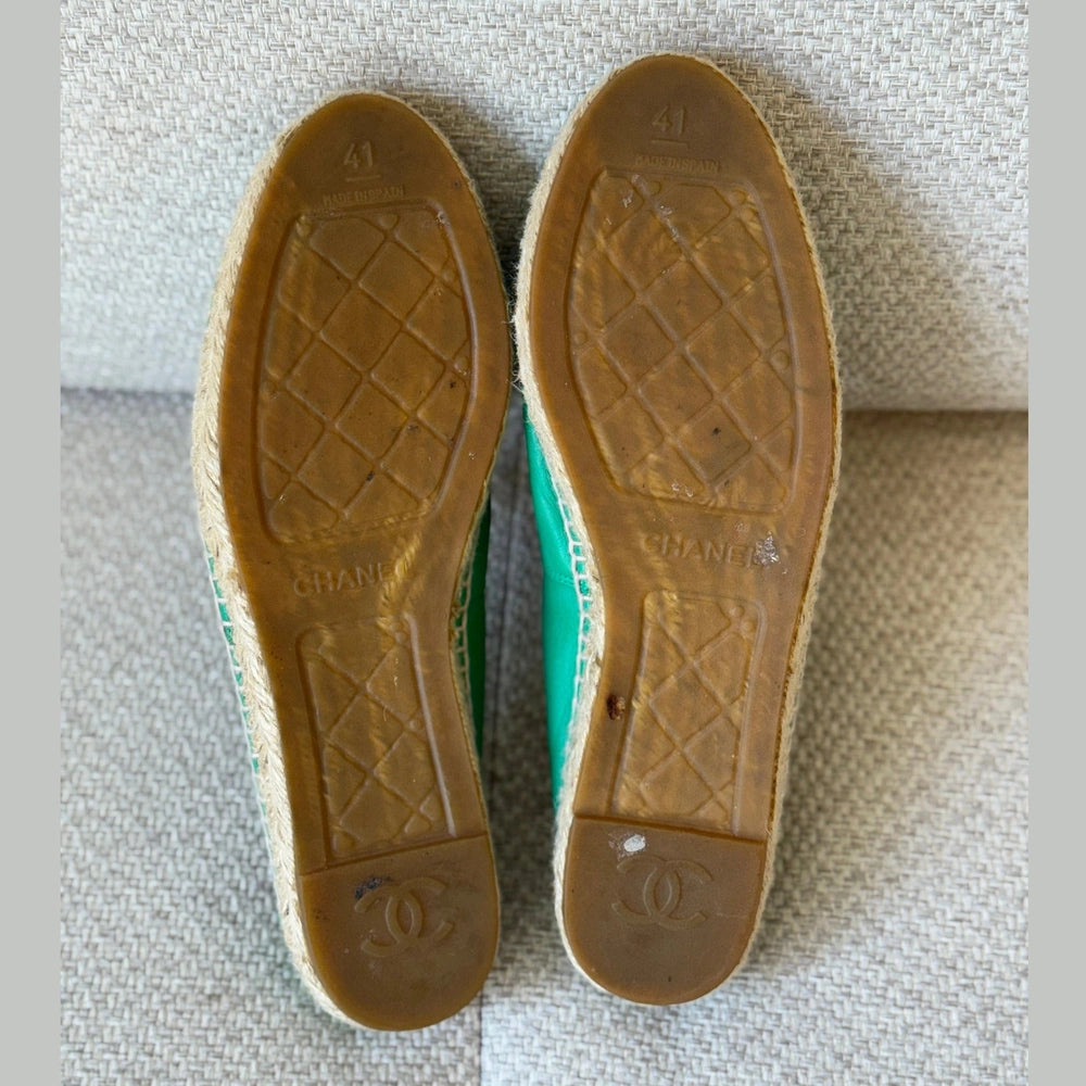 Chanel Green Leather Espadrilles - Size 41