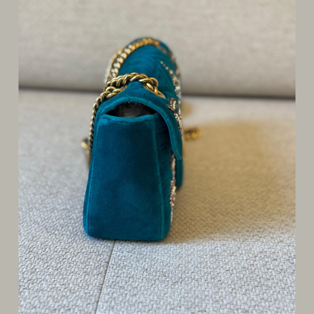 Gucci Velvet Embellished GG Marmont Shoulder Bag