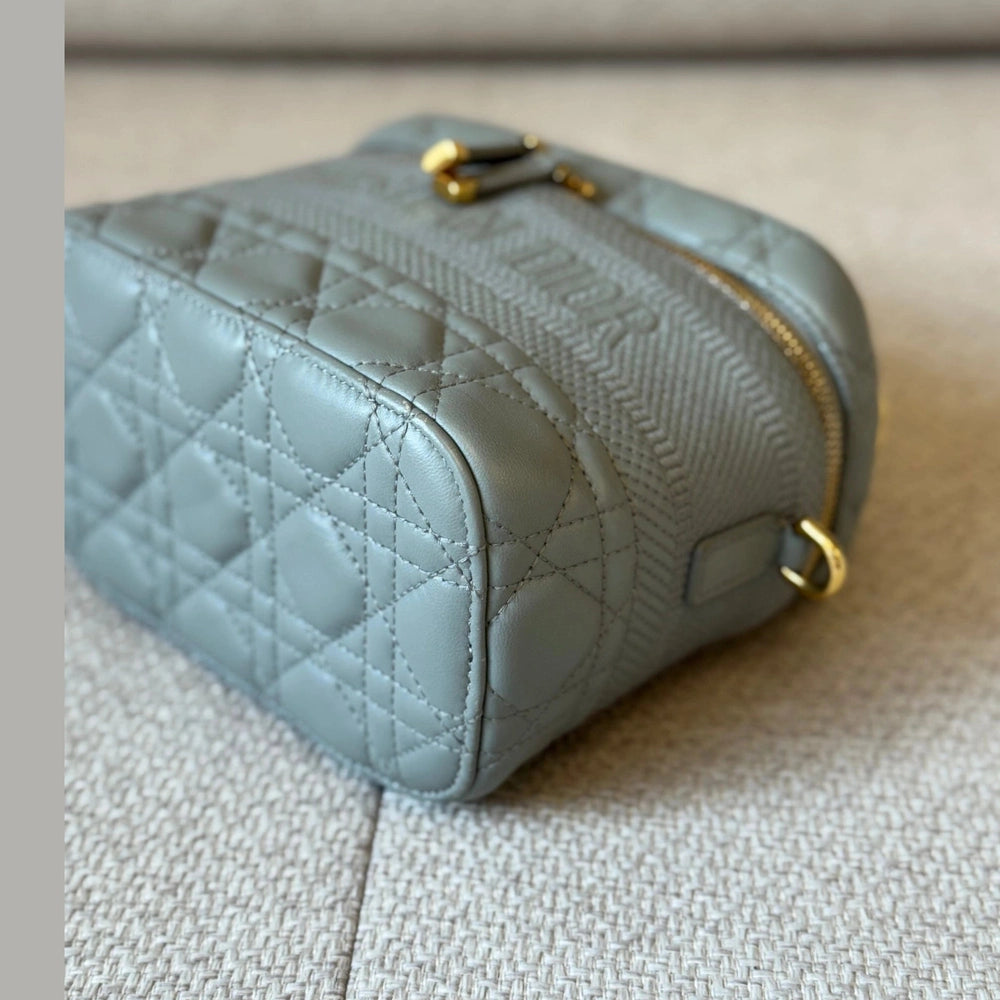 Christian Dior Small Vanity Case in Gray Cannage Calfskin Leather