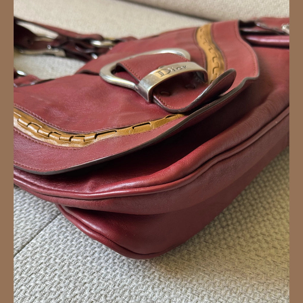 Christian Dior Burgundy Leather Gaucho Double Saddle Bag - Vintage Icon