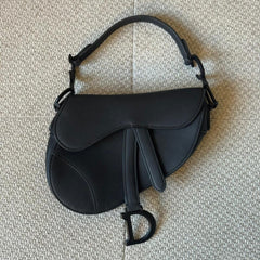 Christian Dior Black Matte Calfskin Mini Saddle Bag with Strap
