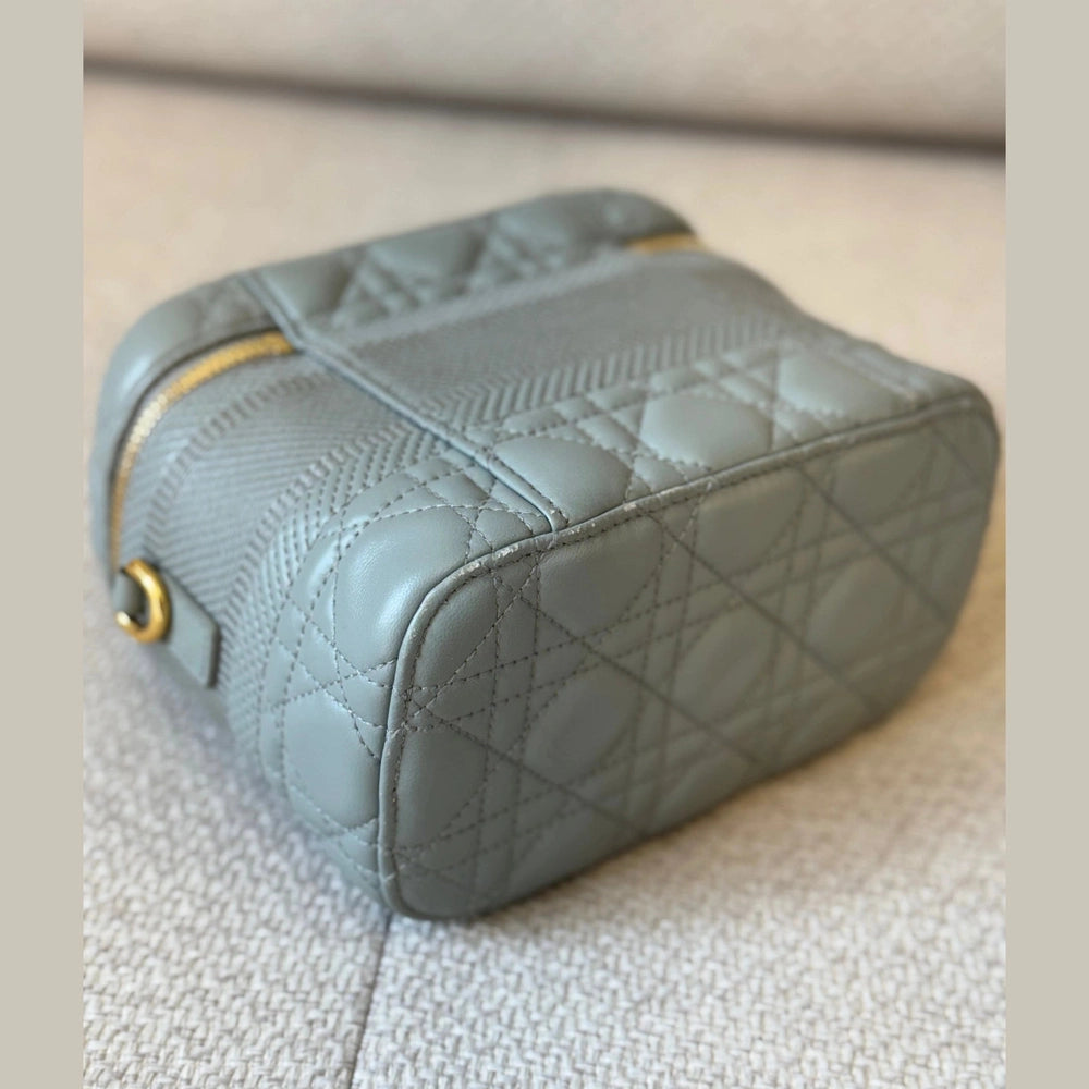 Christian Dior Small Vanity Case in Gray Cannage Calfskin Leather