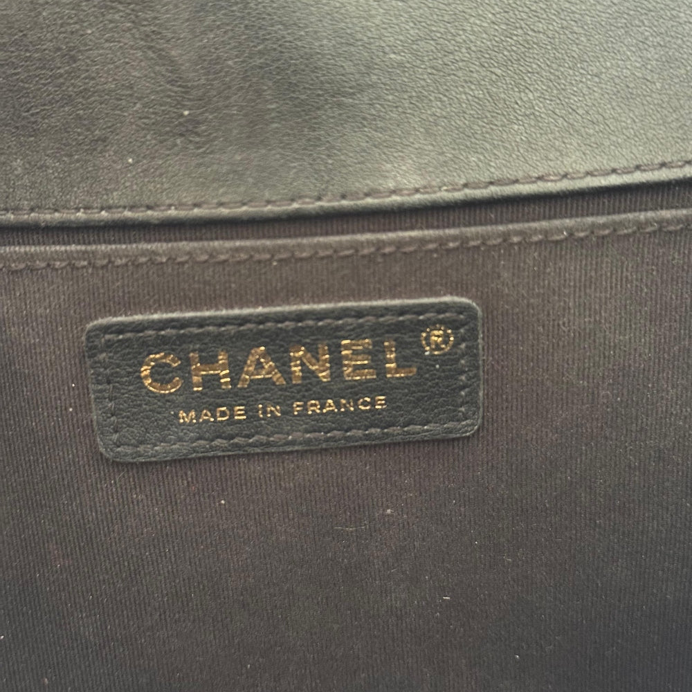 Chanel Black Chevron Leather Medium Boy with Gold Hardware