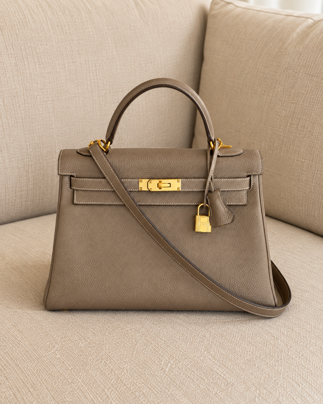 Hermès Kelly 32 Retourne Étoupe with Gold Hardware - Stamp D with Receipt