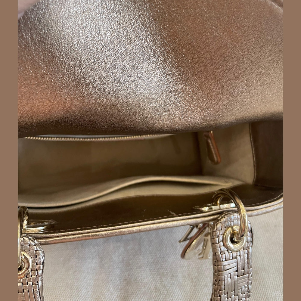 Christian Dior Metallic Gold Medium Lady Dior Bag with Strap