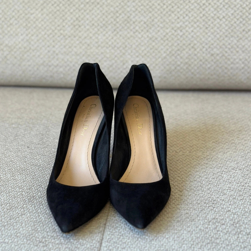 Christian Dior Black Suede Pointed Toe Pumps - Size 39½