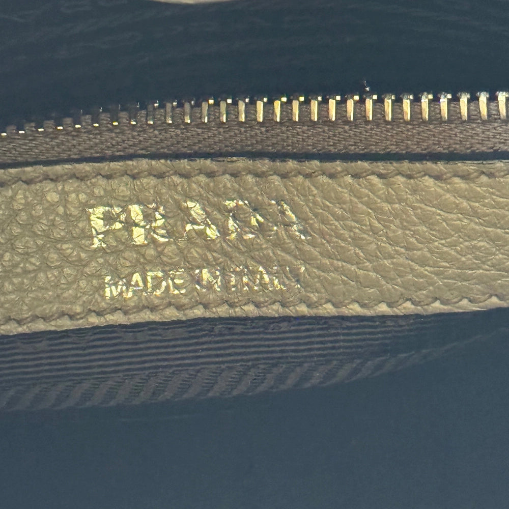 Prada Grey Leather Messenger Bag with Canvas Strap
