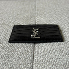 Saint Laurent Black Croc Embossed Leather Card Holder