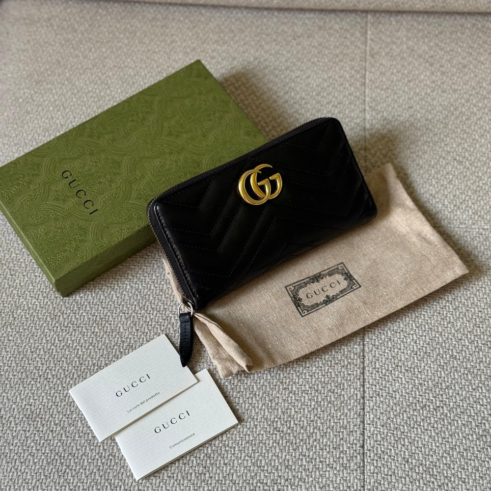 Gucci GG Marmont Black Leather Zipped Wallet
