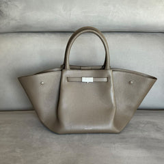 DeMellier Midi New York in Dark Taupe Small Grain with silver hardware