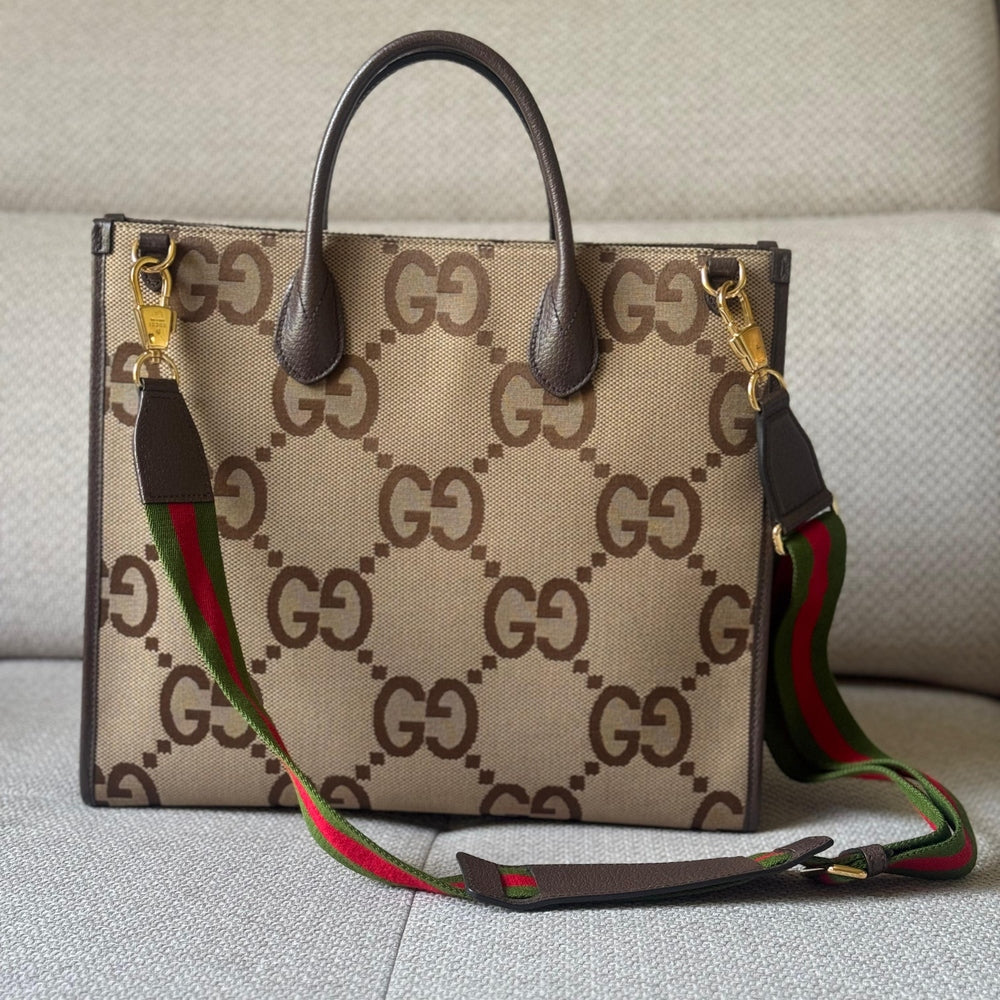 Gucci Jumbo GG Canvas Tote with Web Strap