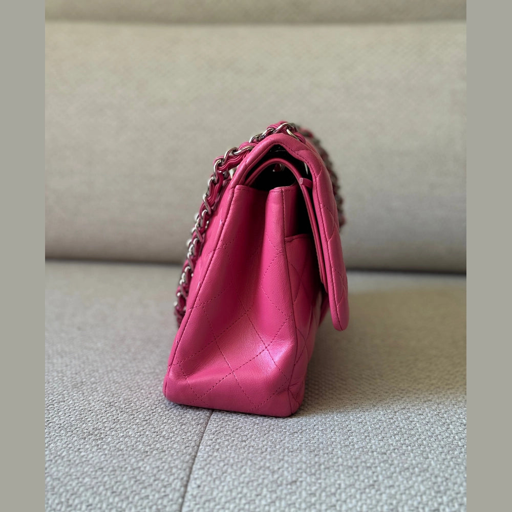 Chanel Quilted Lambskin Leather Pink Jumbo Double Flap Bag (Restored)