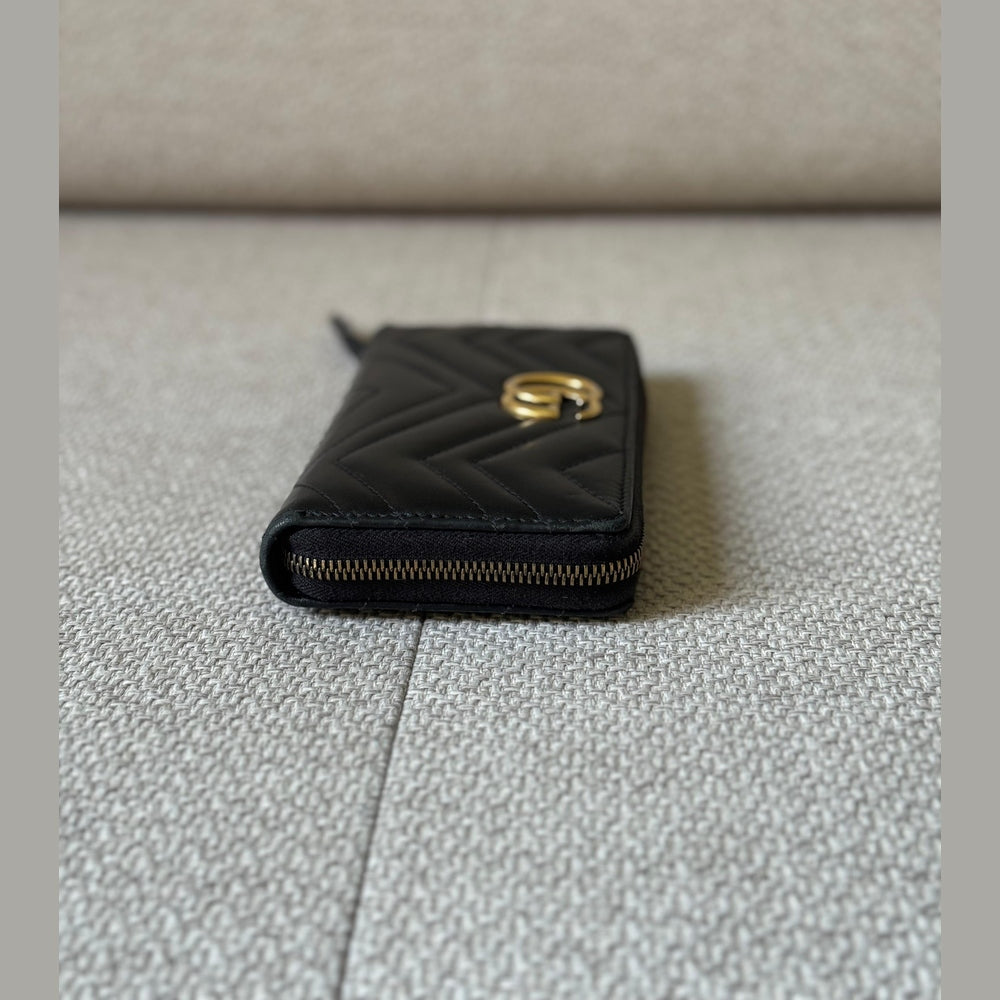 Gucci GG Marmont Black Leather Zipped Wallet