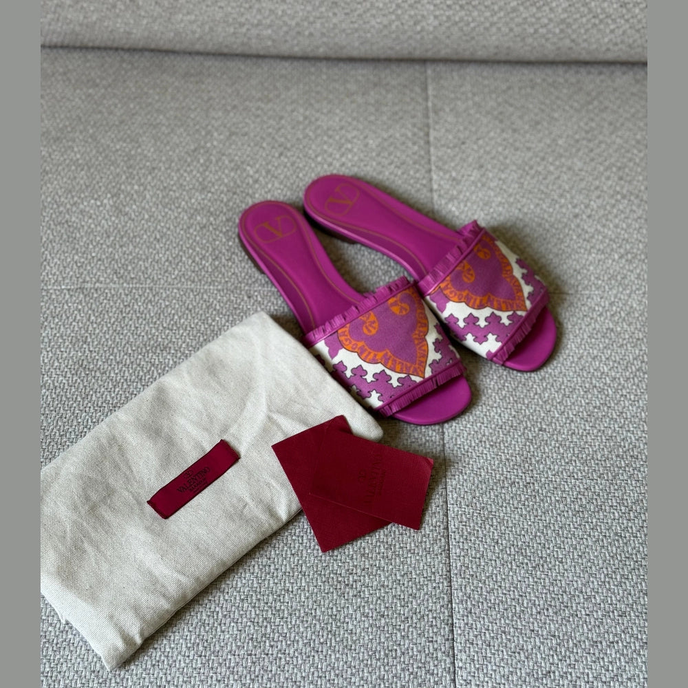 Valentino Pink Fringe Limited Edition Flat Sandals - Size 37