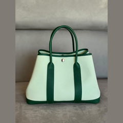 Hermès Garden Party 30 Tote in Green Canvas & Green Leather
