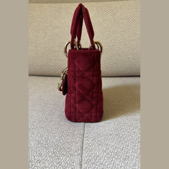 Christian Dior Burgundy Velvet Mini Lady Dior Top Handle with Strap