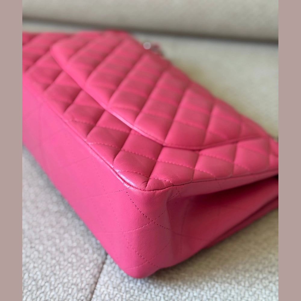 Chanel Quilted Lambskin Leather Pink Jumbo Double Flap Bag (Restored)