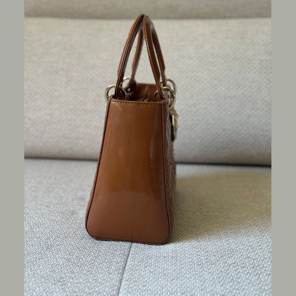 Christian Dior Caramel Patent Leather Medium Lady Dior Bag (Restored)