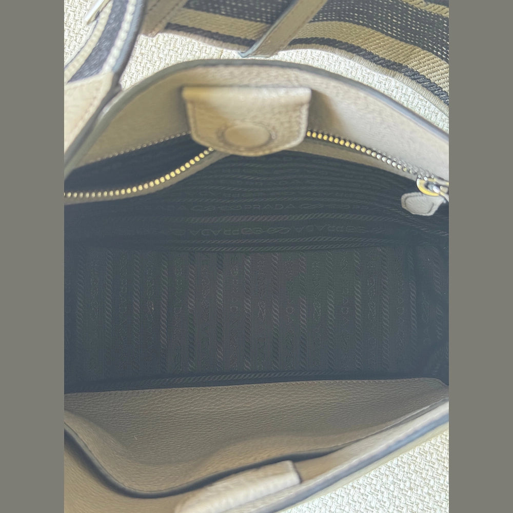 Prada Grey Leather Messenger Bag with Canvas Strap