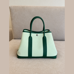 Hermès Garden Party 30 Tote in Green Canvas & Green Leather