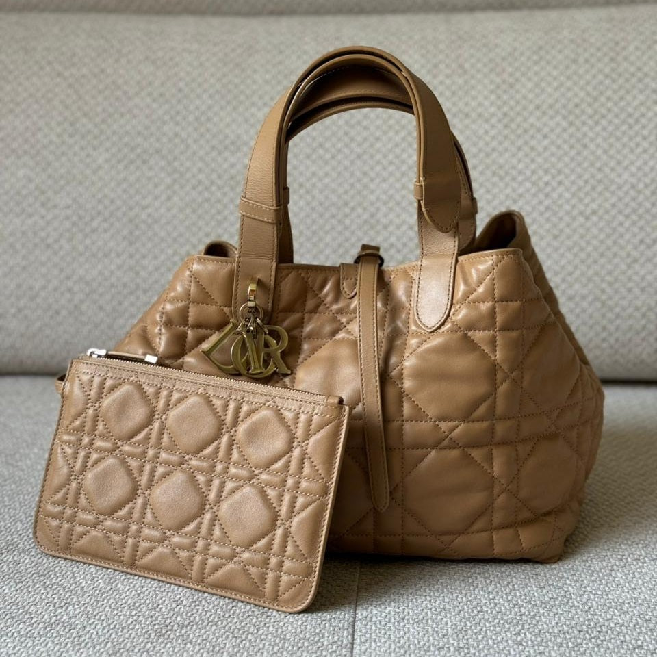 Dior Medium Toujours Bag in Biscuit Macrocannage Calfskin
