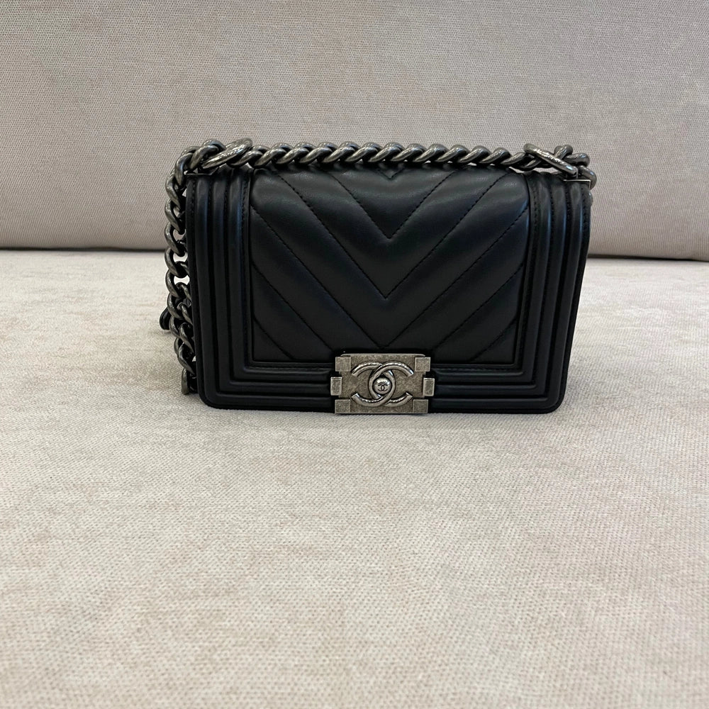 Chanel Navy Blue Calfskin Leather Small Boy with SHW
