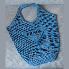 Prada Blue Raffia Shoulder Bag
