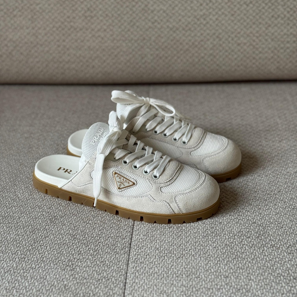 Prada White Trail Mesh and Suede Mules - Size 37.5