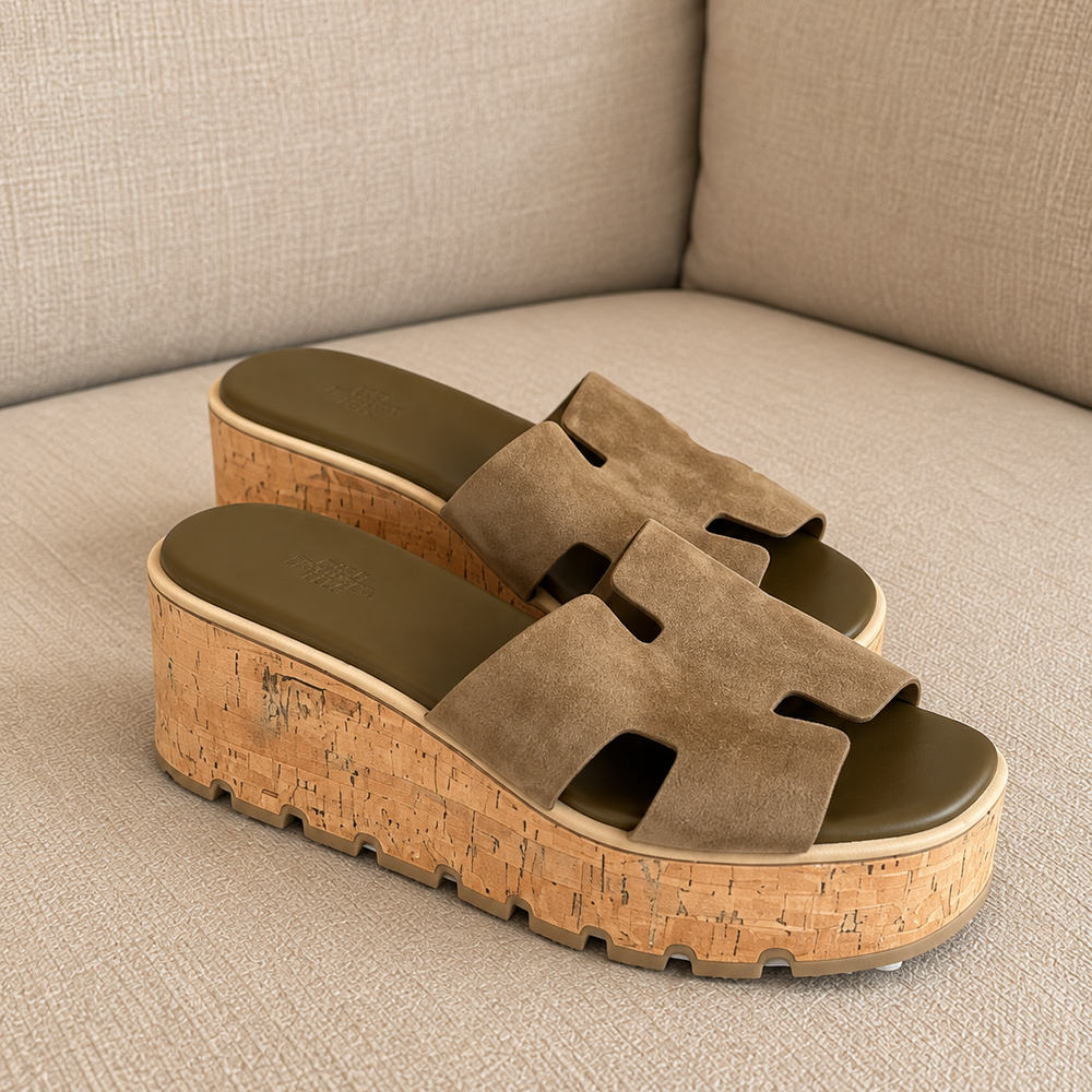 Hermès Eze 30 Sandals Vert Olive Suede - Size 41