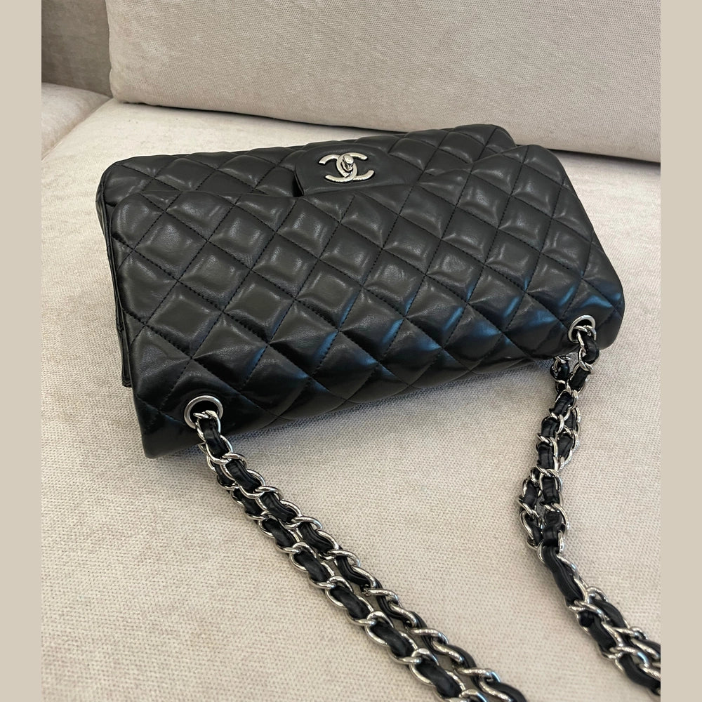 Chanel Lambskin Quilted Leather Double Flap Jumbo Shoulder Bag