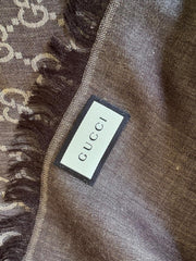 Gucci GG Brown Silk & Wool Square Scarf