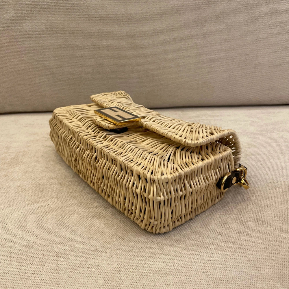 Fendi Limited Edition Baguette Wicker Bag with Leather Strap